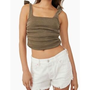 FREE PEOPLE Boulevard Crop Top Tank Tie Oregano Khaki Medium